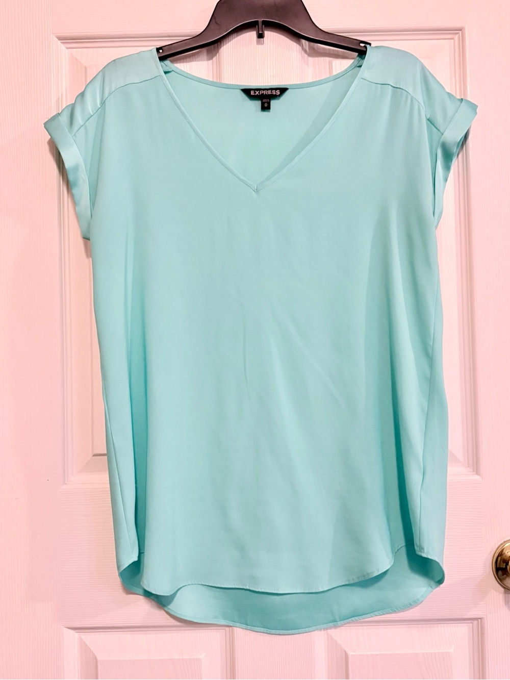 Express Mint Green Silky V-Neck Blouse | Size Medium | Lightweight Career Top